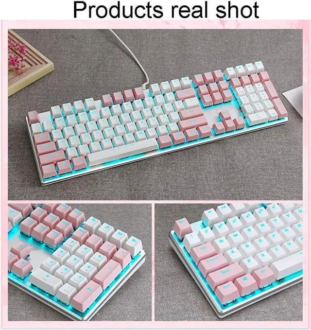 Alt view image 2 of 6 - Keyboard Mouse Set Pink Keyboard Mouse Headset Three-Piece Mechanical Keyboard with 108 Keys E-Sports Universal Best Gift for Girls Friends (Color : Pink-Green Shaft)