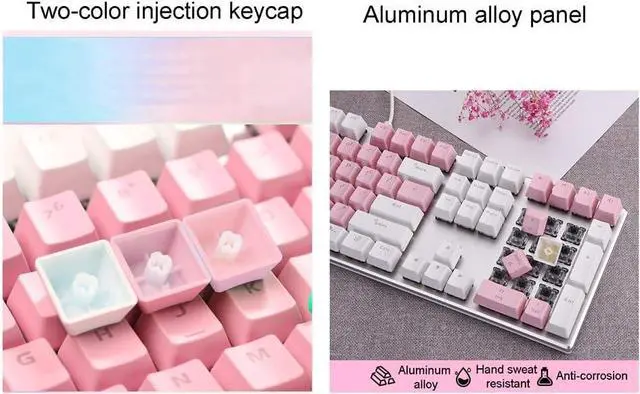 Alt view image 3 of 6 - Keyboard Mouse Set Pink Keyboard Mouse Headset Three-Piece Mechanical Keyboard with 108 Keys E-Sports Universal Best Gift for Girls Friends (Color : Pink-Green Shaft)