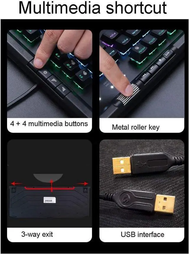 Alt view image 6 of 7 - ARCH USB Gaming Keyboard Wired Ergonomic Mechanical Keyboard with Media Key for Windows Desktop, Computer (Color : Black -Green Shaft)