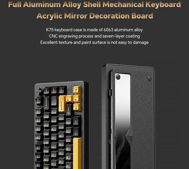 Alt view image 5 of 7 - K75 75% Wireless Gaming Keyboard,Full Aluminum CNC Mechanical Keyboard BT/2.4G/Wired,Hot Swappable Custom Keyboard with Gasket Structure,RGB Custom Keyboard for Mac/Win (Gray)