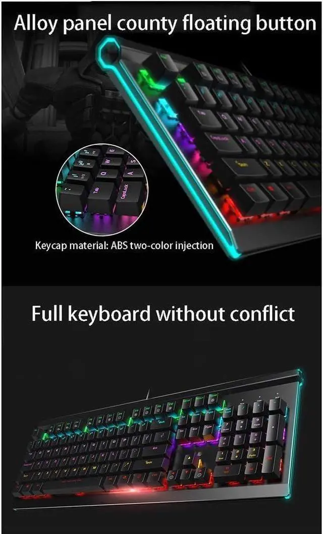 Alt view image 4 of 7 - 104 Keys Mechanical Keyboard Set with Multimedia Keys,Gaming Keyboard Mouse Headset Kit,Rainbow LED Backlit Wired, for PC, Computer Windows PC Gamers (Color : Black-Tea Shaft)