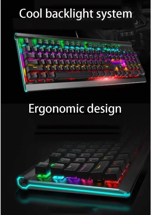 Alt view image 5 of 7 - 104 Keys Mechanical Keyboard Set with Multimedia Keys,Gaming Keyboard Mouse Headset Kit,Rainbow LED Backlit Wired, for PC, Computer Windows PC Gamers (Color : Black-Tea Shaft)
