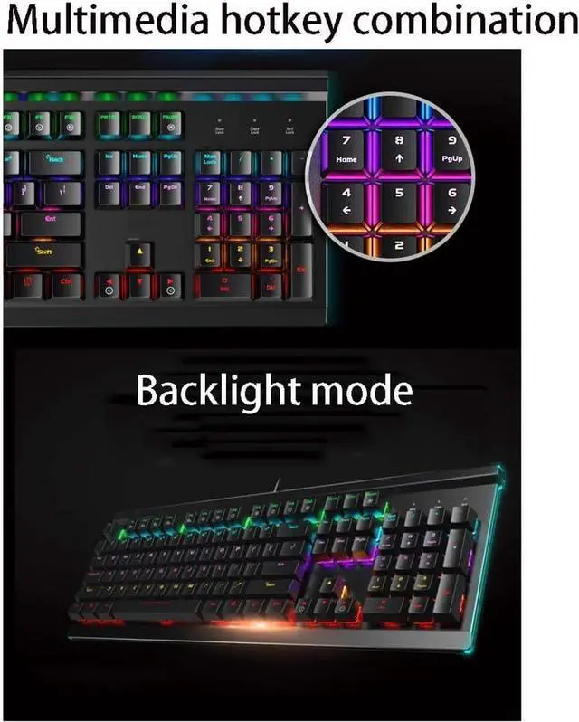 Alt view image 6 of 7 - 104 Keys Mechanical Keyboard Set with Multimedia Keys,Gaming Keyboard Mouse Headset Kit,Rainbow LED Backlit Wired, for PC, Computer Windows PC Gamers (Color : Black-Tea Shaft)