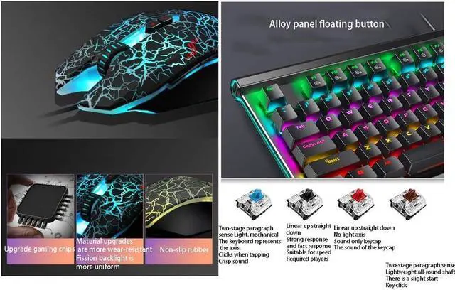 Alt view image 3 of 7 - 104 Keys Mechanical Keyboard Set with Multimedia Keys,Gaming Keyboard Mouse Headset Kit,Rainbow LED Backlit Wired, for PC, Computer Windows PC Gamers (Color : Black-Tea Shaft)