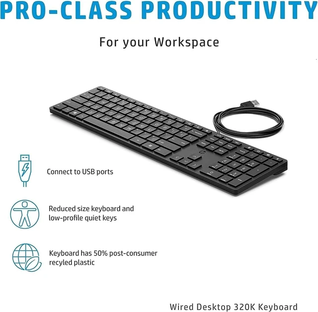 Alt view image 3 of 5 - Bulk Lot of HP Wired Desktop 320K Keyboards Durable, Ergonomic Design | Perfect for Offices, Schools & Enterprises (Single Unit)