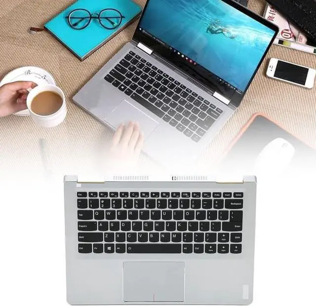 Alt view image 4 of 7 - Laptop Palmrest Keyboard, Silver Case with Black Keys, Backlit Quick Response for Yoga 710 14, 710 14ISK, 710 14IKB, Sturdy Metal Material, Excellent Typing Experience