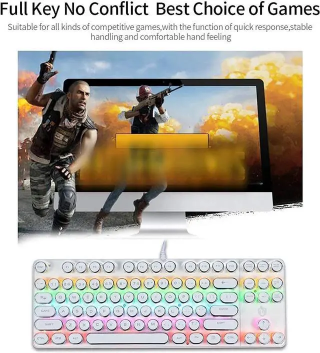 Alt view image 5 of 7 - Feiyx Mechanical Gaming Keyboard Compact 107 Key Wired Blue Switches Equivalent for Windows PC/MAC Games