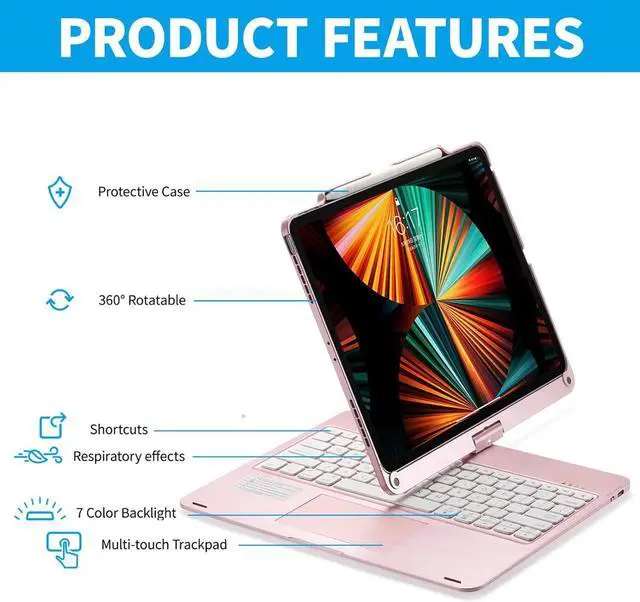 Alt view image 4 of 4 - Keyboard, Touchpad & 7-Color Backlit for 12.9 with 7 Modes, 360° Rotation, 180° Horizontal Placement (Type D-for Pro 12.9 inch)