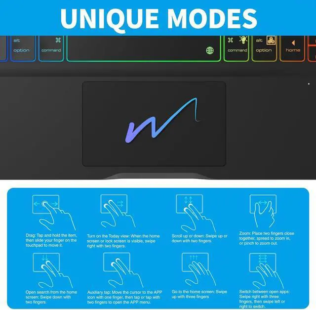 Alt view image 2 of 3 - Keyboard, Touchpad & 7-Color Backlit for 12.9 with 7 Modes, 360° Rotation, 180° Horizontal Placement (Type D-for Pro 12.9 inch)