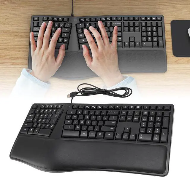 Alt view image 3 of 7 - Ergonomic Split Keyboard with Palm Rest Quiet USB 2 0 Wired Keyboard Laptop 110 Keys 1.5M Cable Comfortably