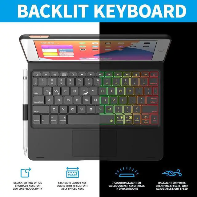Alt view image 6 of 6 - Keyboard, Touchpad & 7-Color Backlit for 12.9 with 7 Modes, 360° Rotation, 180° Horizontal Placement (Type A-for 10.2 & 10.5 inch)