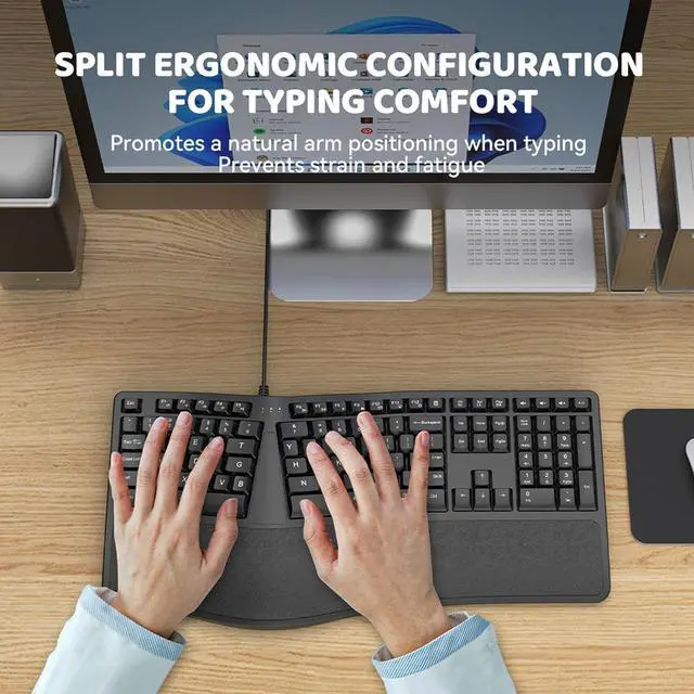 Alt view image 4 of 7 - Ergonomic Split Keyboard with Palm Rest Quiet USB 2 0 Wired Keyboard Laptop 110 Keys 1.5M Cable Comfortably