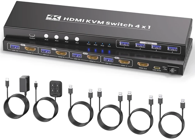 Main image of 4K@60Hz HDMI KVM Switch 1 Monitors 4 Computers, USB 3.0 4 Port HDMI KVM Switch for 4 Computers Share 1 Set of Keyboard, Mouse, Monitor and 4 USB 3.0 Ports