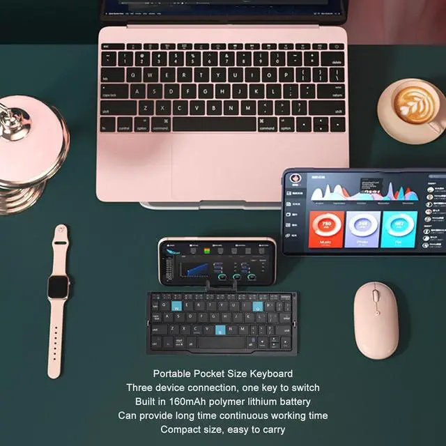 Alt view image 2 of 7 - Yunseity Foldable Bluetooth Keyboard, Full Sized Folding Keyboard Rechargeable, Aluminum Alloy Housing, Pocket Size Portable Travel Keyboard for iOS, for Android, for