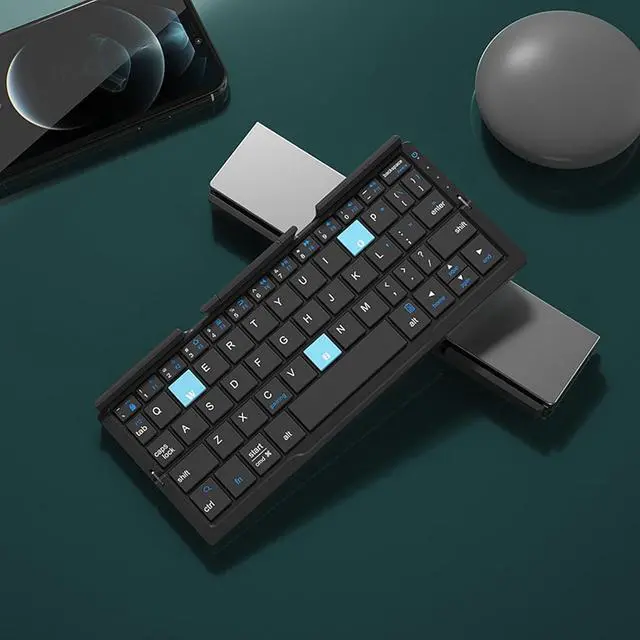 Alt view image 5 of 7 - Yunseity Foldable Bluetooth Keyboard, Full Sized Folding Keyboard Rechargeable, Aluminum Alloy Housing, Pocket Size Portable Travel Keyboard for iOS, for Android, for