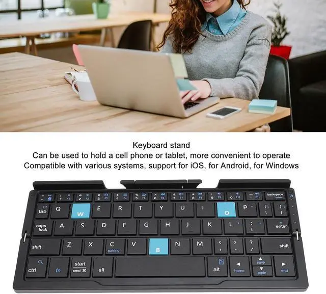 Alt view image 6 of 7 - Yunseity Foldable Bluetooth Keyboard, Full Sized Folding Keyboard Rechargeable, Aluminum Alloy Housing, Pocket Size Portable Travel Keyboard for iOS, for Android, for