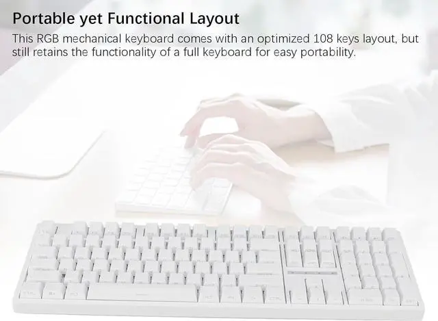 Alt view image 6 of 7 - 108 Key Mechanical Keyboard, Full Key Hot Swappable 3 Modes Keyboard Type C Wired Mechanical Keyboard RGB Multiple Lighting Modes