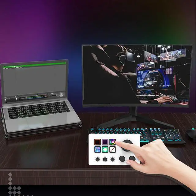 Alt view image 7 of 7 - Visual Keyboard, 6 Keys LCD Custom Buttons Visual Keyboard, 6 Touch Spring Keys Custom Keyboard Desktop Centralized Console Game Stream Keyboard,for OBS for Twitch for OS (White)