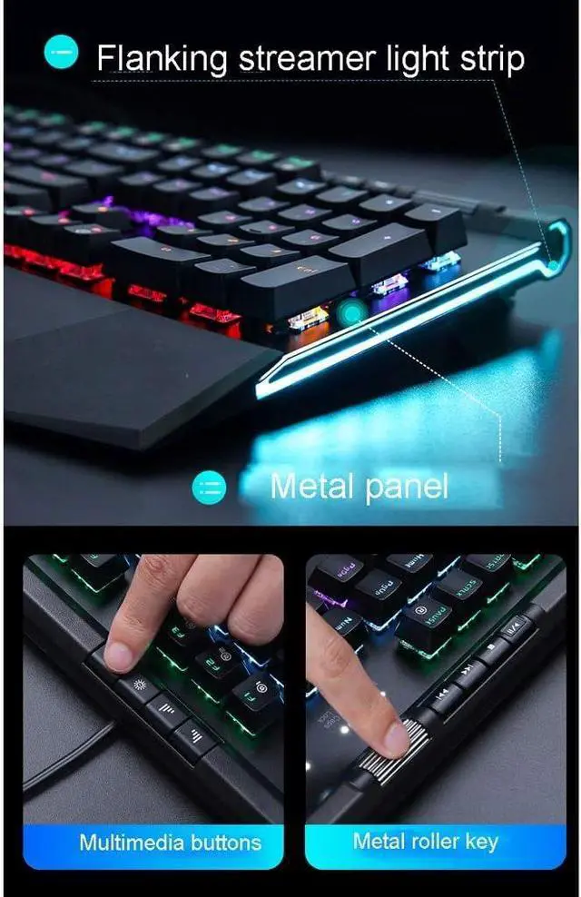Alt view image 3 of 7 - LED Wired Mechanical Keyboard, Aluminum Base, 104 Standard Keys,Gaming Keyboard and Mouse Combo with Multimedia Keys and Gaming Mouse 10800 DPI for Windows PC Gamers (Color : C-Tea Shaft)
