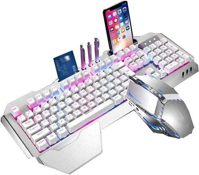 Main image of Backlight Mechanical Keyboard Mouse Combo,Pen Tray,Mobile Phone Holder Slot,Wrist Rest,Waterproof Gaming Keyboard for Laptop Computer PC Games (Color : Silver White Blue Light)