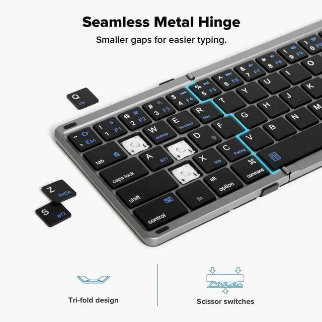 Alt view image 3 of 7 - DELUX Foldable Keyboard with Touchpad and Numeric Keypad, 2.4G Wireless and Bluetooth, Rechargeable Folding Keyboard with PU Leather, Portable Travel Keyboard for iOS Android Windows Tablet (KF18)