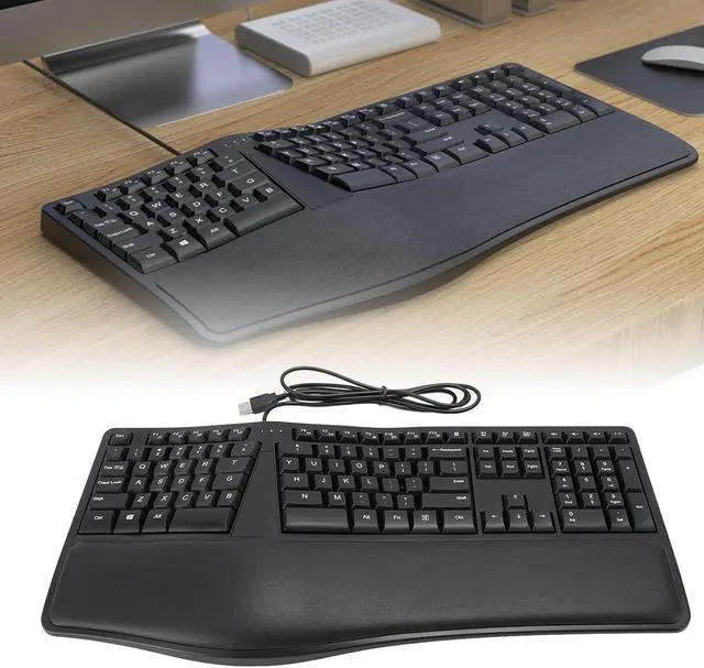 Alt view image 5 of 7 - Ergonomic Split Keyboard with Palm Rest Quiet USB 2 0 Wired Keyboard Laptop 110 Keys 1.5M Cable Comfortably