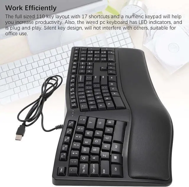 Alt view image 7 of 7 - Ergonomic Split Keyboard with Palm Rest Quiet USB 2 0 Wired Keyboard Laptop 110 Keys 1.5M Cable Comfortably