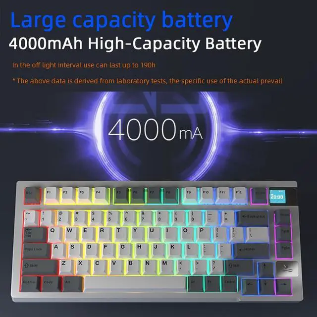 Alt view image 5 of 7 - K8 Tri-Mode 81-Key Mechanical Keyboard K8 Keyboard Full-Color Backlight 8 Lighting Effects Full -Swap Keyboard 5.0 Wired Three Mode Connectivi Large Blue&Black