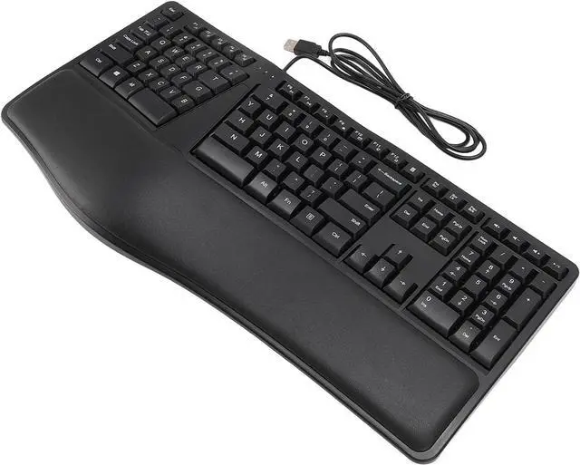 Alt view image 2 of 7 - Ergonomic Keyboard Wired, with 110 Keys 1.5m Cable Type Comfortably with Palm Rest Ergo Keyboard Quiet USB 2.0 Wired Keyboard for Laptop