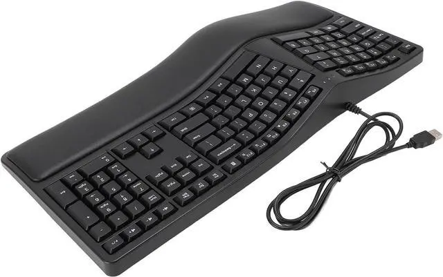 Alt view image 5 of 7 - Ergonomic Keyboard Wired, with 110 Keys 1.5m Cable Type Comfortably with Palm Rest Ergo Keyboard Quiet USB 2.0 Wired Keyboard for Laptop