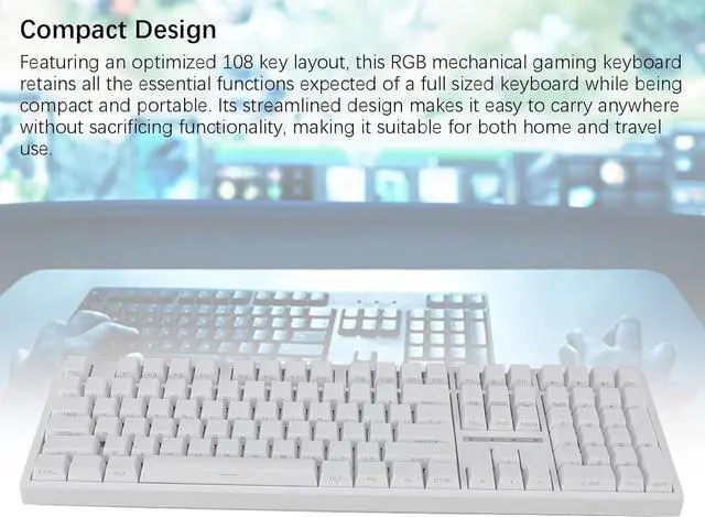 Alt view image 3 of 7 - Gaming Keyboard, 2.4G / BT3.0 5.0/Type C Wired Mechanical Keyboard, RGB Backlit 108 Keys Blue Switch Computer Keyboard for 2000, for ME, for XP, for Vista