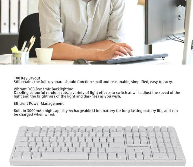 Alt view image 4 of 7 - Gaming Keyboard, 2.4G / BT3.0 5.0/Type C Wired Mechanical Keyboard, RGB Backlit 108 Keys Blue Switch Computer Keyboard for 2000, for ME, for XP, for Vista