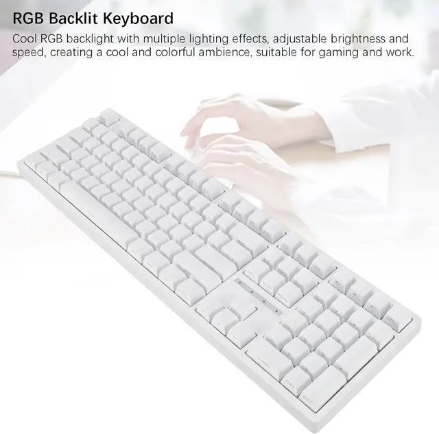 Alt view image 3 of 7 - Cordless RGB Gaming Keyboard, 3 Mode Cordless 2.4G bt 3.0 5.0 Type C Wired 108 Keys Mechanical Keyboard Brown Switch for for Android White