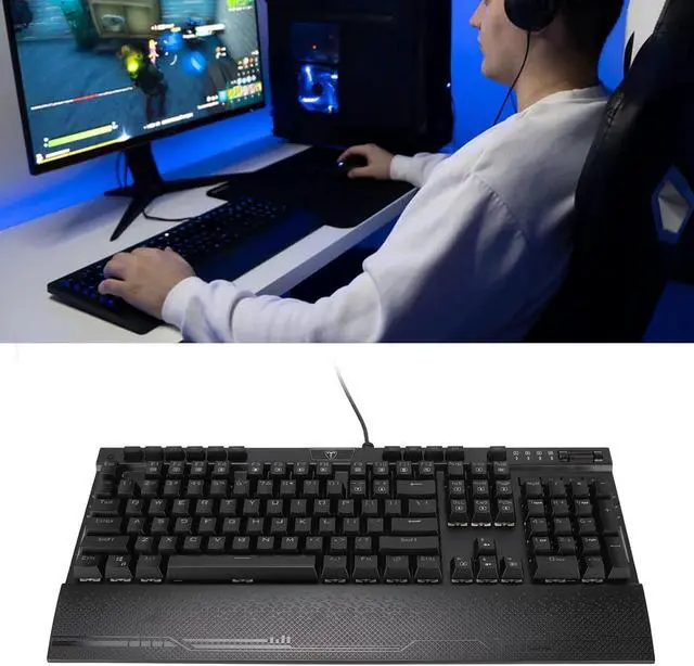 Alt view image 4 of 7 - Restokki Mechanical Keyboard RGB Waterproof Macroprogramming Wired Keyboard E Sports Blue Switch Gaming Keyboard with Wrist Pad