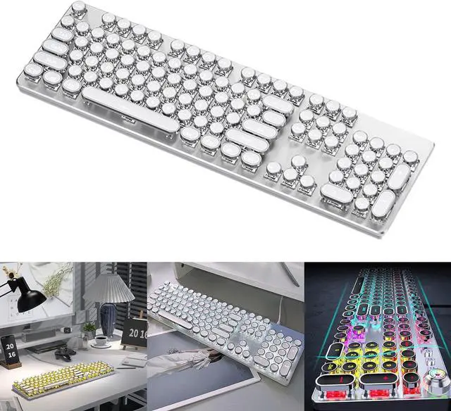 Alt view image 2 of 7 - Vintage Typewriter Mechanical Gaming Keyboard with White Backlit Media Control Gaming Keypad White with 104 Key Codes
