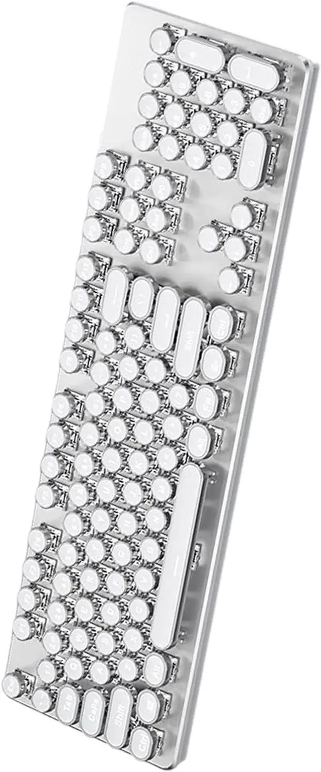 Alt view image 7 of 7 - 104-Key Mechanical Keyboard Corded with Clicky Switches White Backlit Vintage Round Keycaps Media Knob White Retro Punk Keycaps