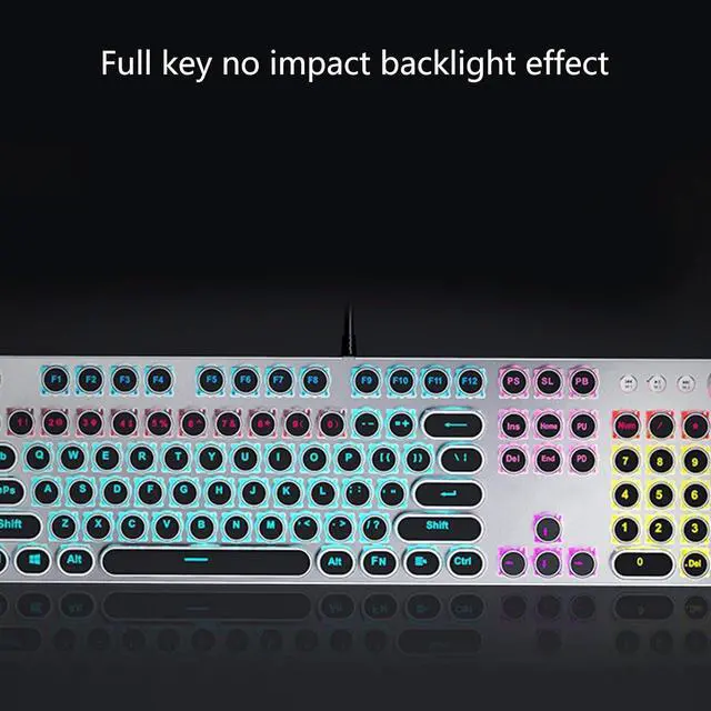 Alt view image 5 of 7 - Gaming Mechanical Keyboard with Rainbow Color Backlit Round Retro Key Cap 104 Keys Media Controller White