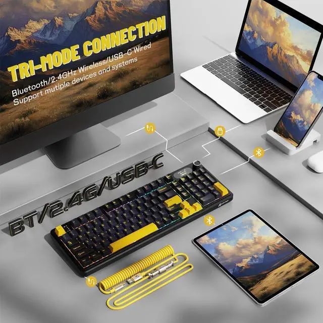 Alt view image 3 of 7 - ATTACK SHARK X98PRO Wireless Mechanical Keyboard,Multi-Function Knob&TFT Screen,Tri-Mode BT/2.4G Hz/USB-C Wired Keyboard,Hot-Swap RGB Backlit,4000mAh Cloud Drive,for Win/Mac/Linux-Starry Black