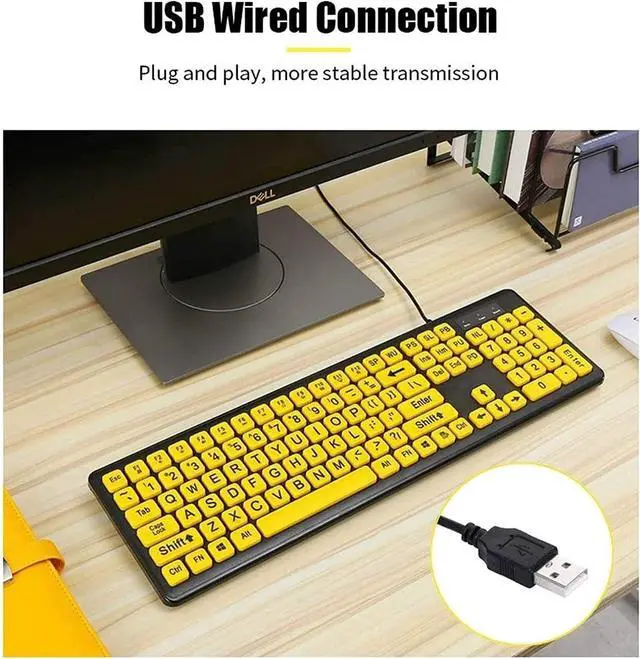 Alt view image 2 of 7 - USB Wired Keyboard, Quiet Ergonomic Water-Resistant Mechanical Feeling Keyboard, Ultra-Slim Keyboard for Desktop, Computer, PC