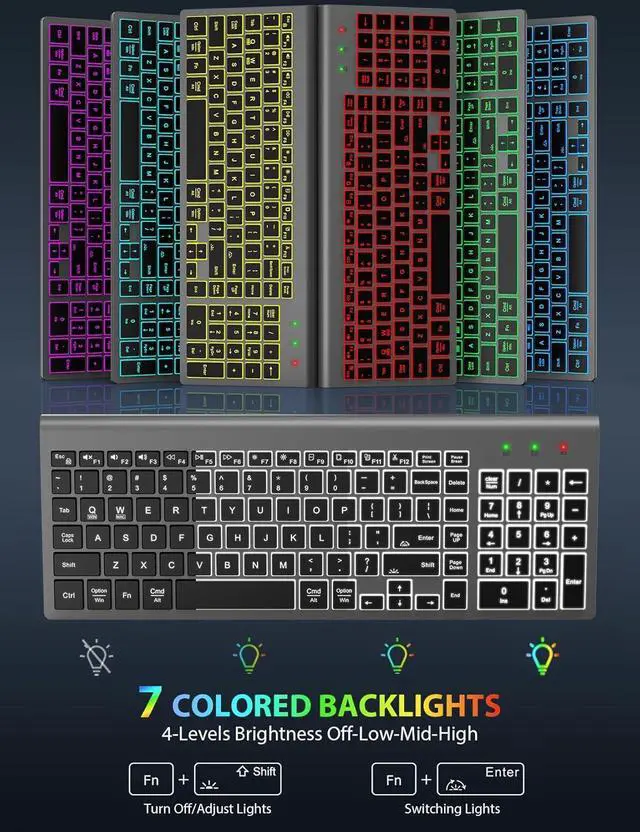 Alt view image 2 of 7 - SABLUTE 2 Pack Compact Wireless Keyboard and Mouse Combo Backlit - Quiet Keyboard with RGB Mouse, Rechargeable, Slim, Sleep Mode, Portable Cordless Keyboard Mouse Set for Mac, Windows, Laptop