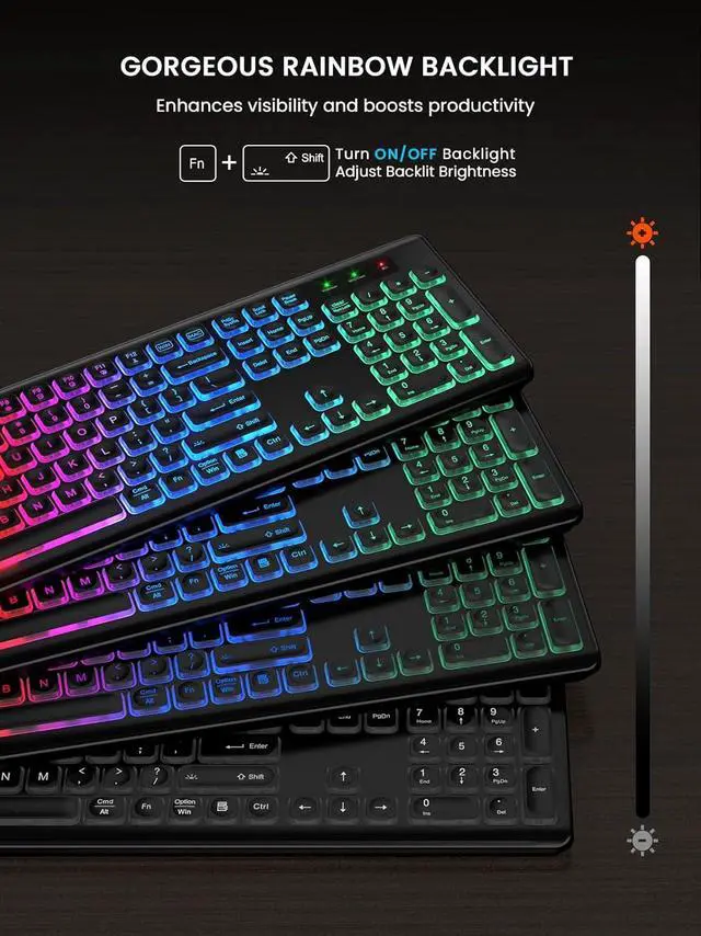 Alt view image 3 of 7 - SABLUTE 2 Pack Light up Wireless Keyboard and Mouse Combo Rechargeable Long Battery Life, Silent Operation for Gaming and Office Use