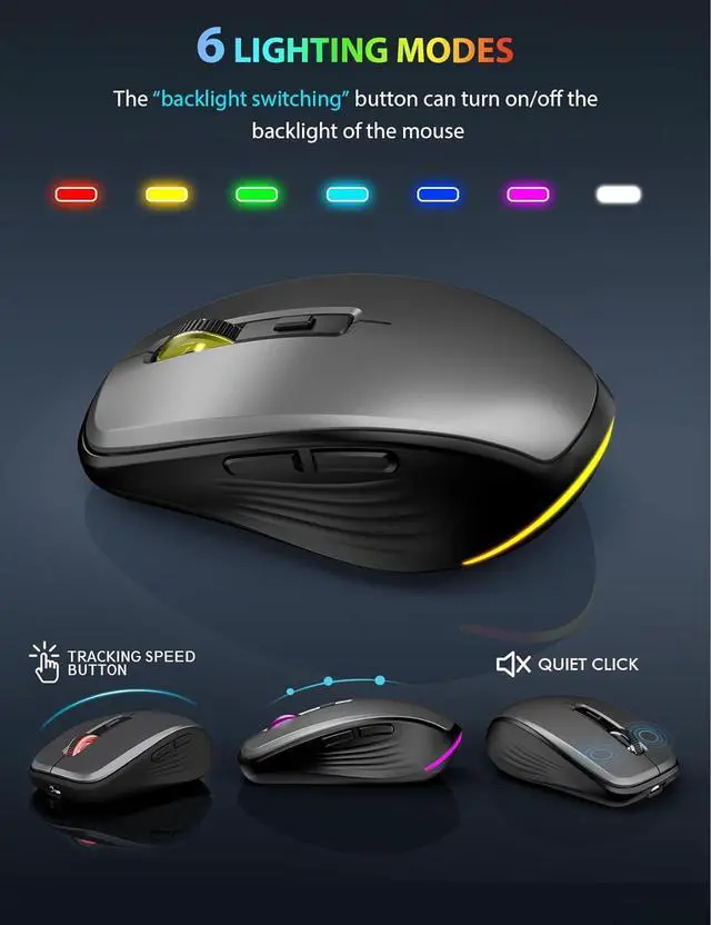 Alt view image 6 of 7 - SABLUTE 2 Pack Compact Wireless Keyboard and Mouse Combo Backlit - Quiet Keyboard with RGB Mouse, Rechargeable, Slim, Sleep Mode, Portable Cordless Keyboard Mouse Set for Mac, Windows, Laptop