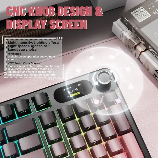 Alt view image 4 of 7 - MAMBASNAKE Attack Shark X98 Pro Wireless Mechanical Keyboard with Screen & Knob, 2.4G/USB-C/BT5.0 Gasket Hot Swappable Creamy Keyboard102 Keys, Web Driver RGB Gaming Keyboard for PC/Mac/PS4/Xbox