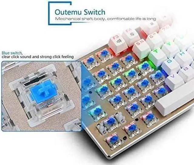 Alt view image 4 of 6 - QIYUDS Keyboard, RGB LED Backlit Keyboard, 81 Key USB Wired RGB Backlit Blue Switch Mechanical Gaming PC Game Keyboard (Color : White)