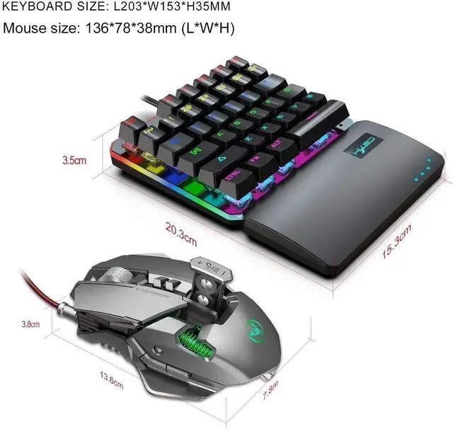 Alt view image 2 of 7 - Keyboards One Handed Mechanical Gaming Keyboard and Programmable Mouse Combo USB Wired Gaming Keypad and LED Backlit Mouse for LOL/PUBG/Wow/Dota/OW