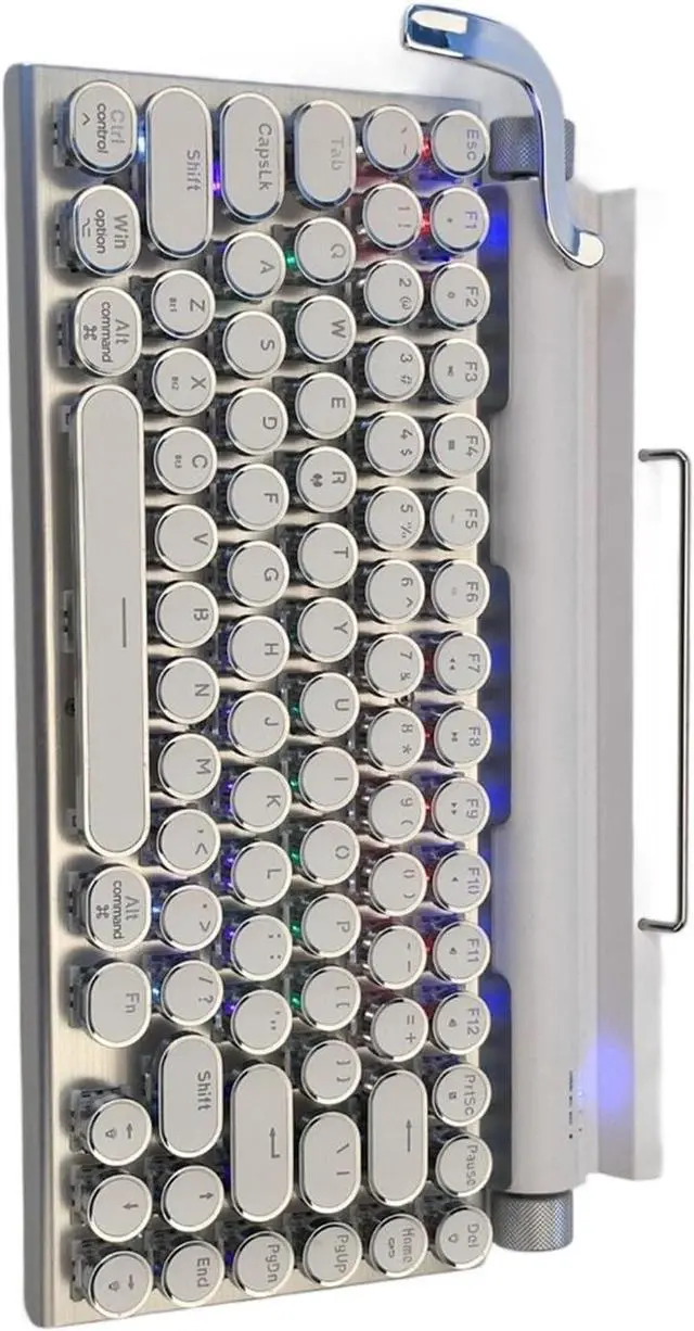 Alt view image 2 of 7 - Typewriter Keyboard, Typewriter Style Mechanical Gaming Keyboard, 83 Keys Blue Switch Retro Punk Keyboard with RGB Backlit, Retro Keycap Keyboard (White)