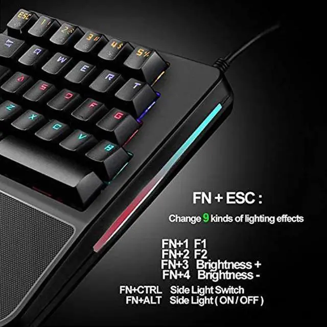 Alt view image 6 of 7 - One-Hand Mechanical Keyboard, Wired Gaming Keyboard, 28-Key LED Backlight, Blue Switch, Ergonomic Wrist Strap, for PC Laptop