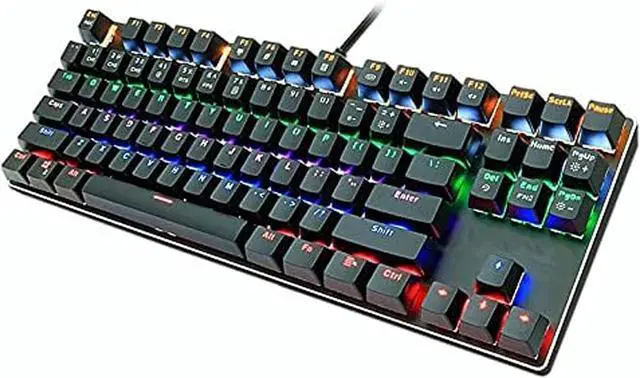 Main image of Mechanical Gaming Keyboard, Compact 87 Keys Mechanical Computer Keyboard Rainbow LED Backlit for PC Gamers