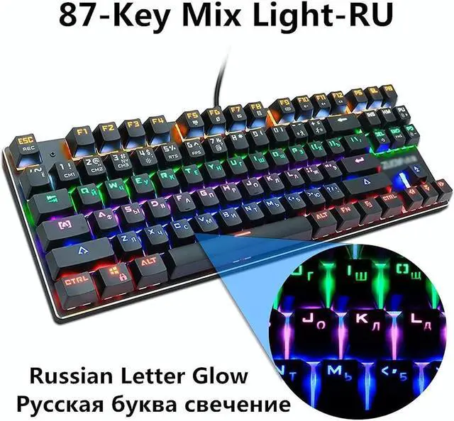 Alt view image 5 of 7 - Mechanical Gaming Keyboard, Compact 87 Keys Mechanical Computer Keyboard Rainbow LED Backlit for PC Gamers