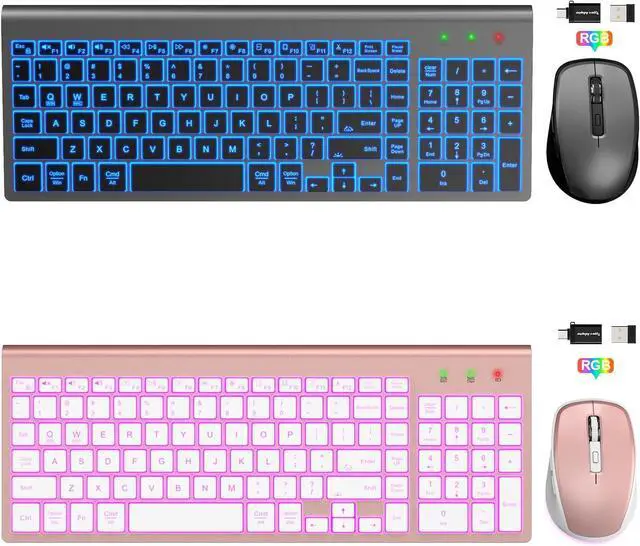 Main image of SABLUTE 2 Pack Compact Wireless Keyboard and Mouse Combo Backlit - Quiet Keyboard with RGB Mouse, Rechargeable, Slim, Sleep Mode, Portable Cordless Keyboard Mouse Set for Mac, Windows, Laptop